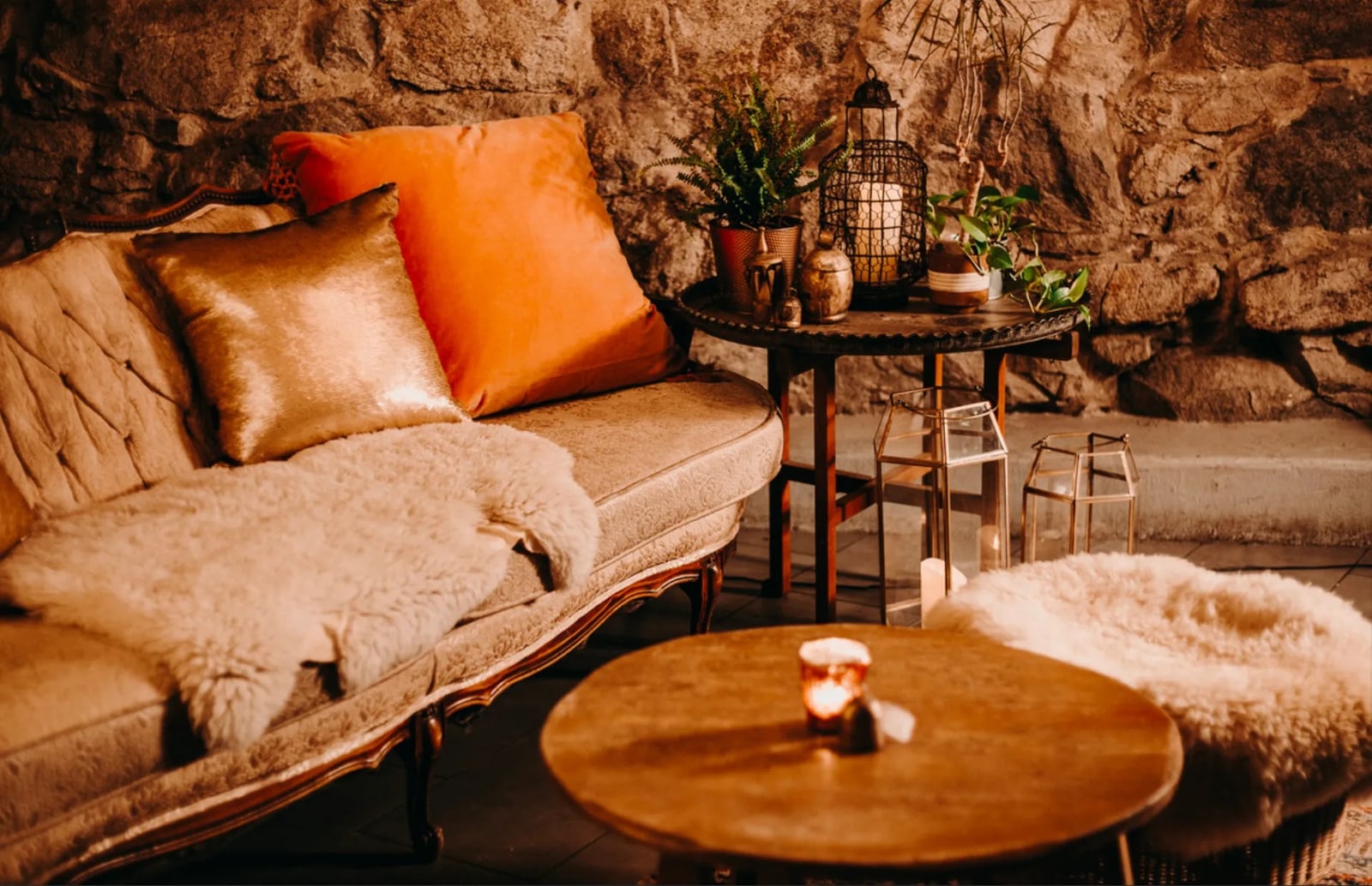 Styled wedding shoot in The Cavern at Stone House Nevada City — naturally climate-controlled stone interior