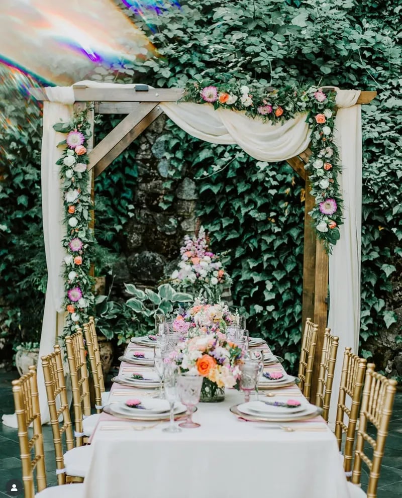 Evening string lights in The Courtyard at Stone House Nevada City — outdoor stone-walled wedding venue